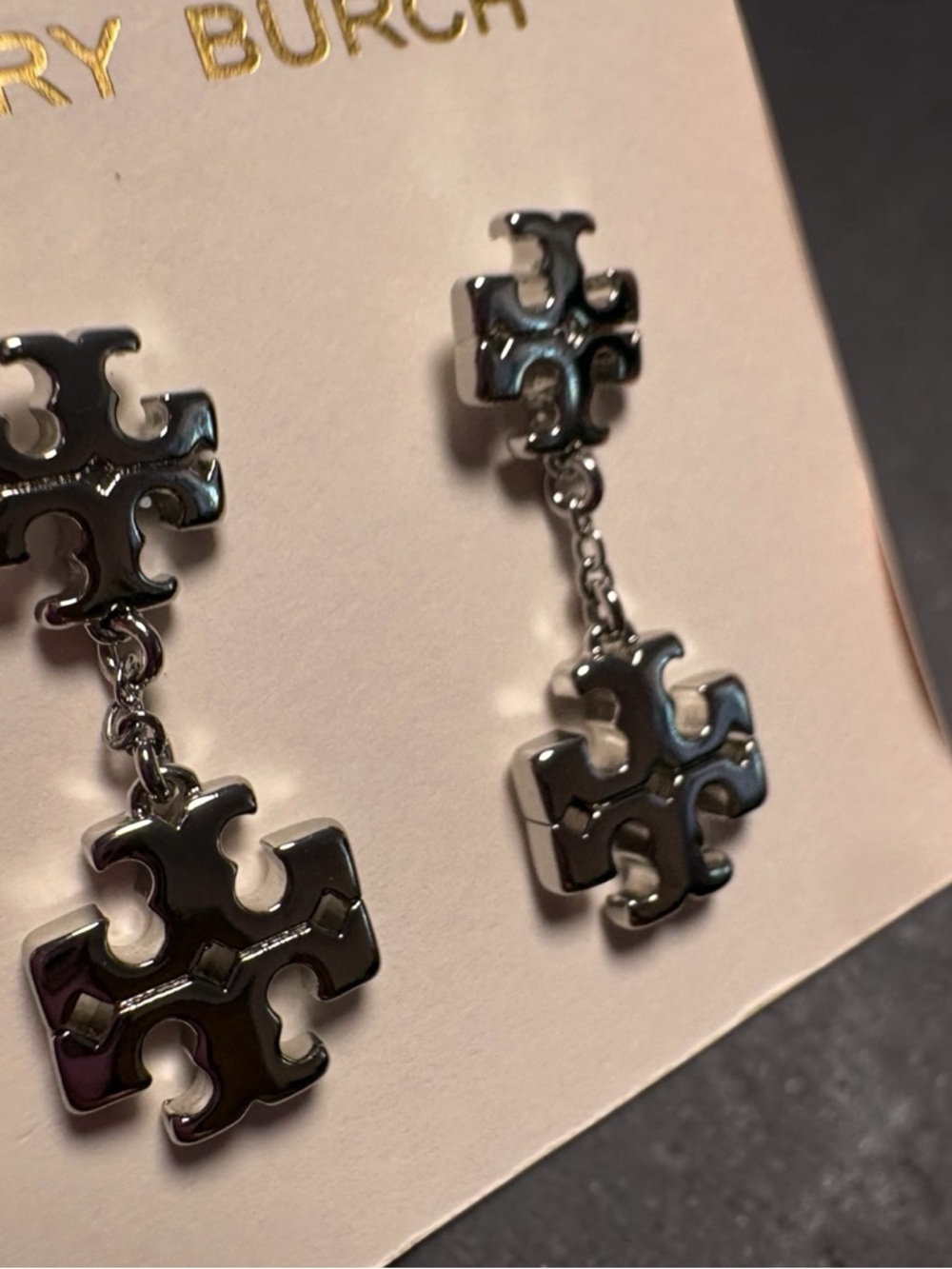 Tory Burch Silver Double-Logo Dangle Earrings - Picture 4 of 4